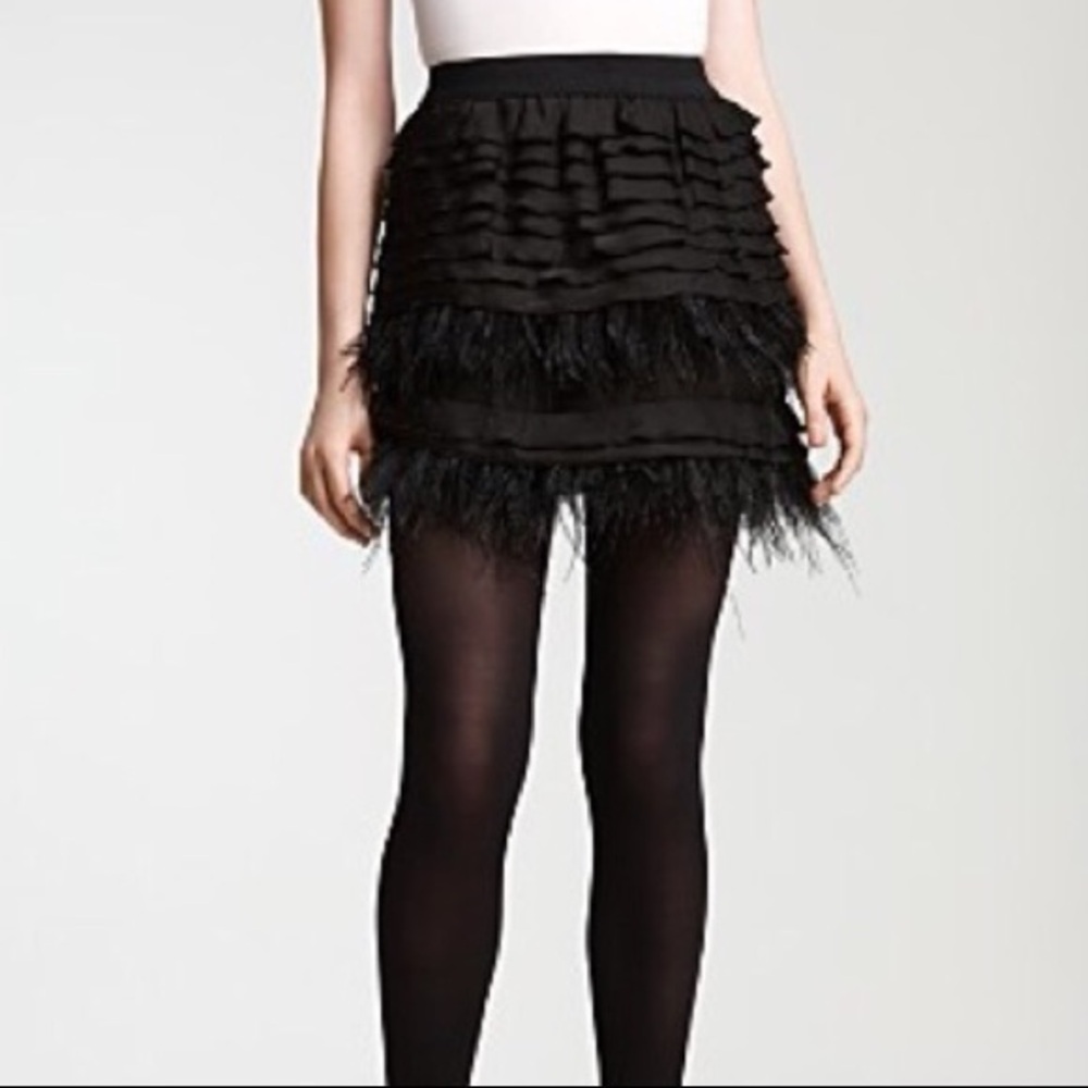 BCBGMaxAzria Maliha tiered feather mini skirt black size medium